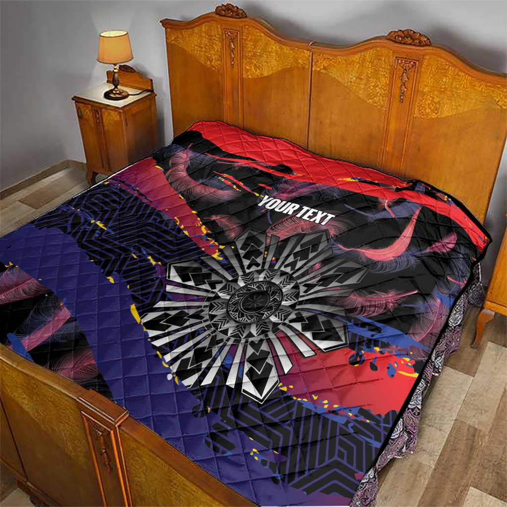 Personalised Philippines Sun Tattoo Quilt Feathers Filipinas Grunge Style Black
