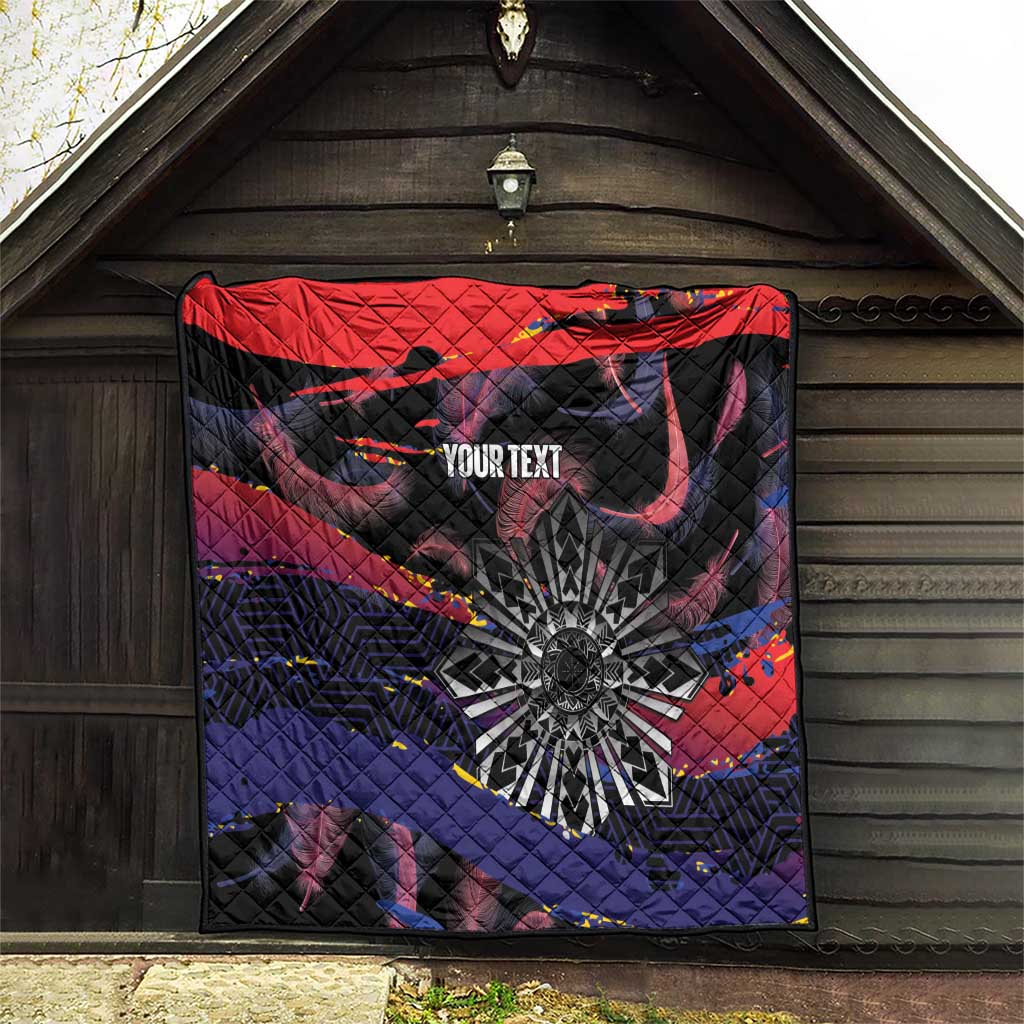 Personalised Philippines Sun Tattoo Quilt Feathers Filipinas Grunge Style Black