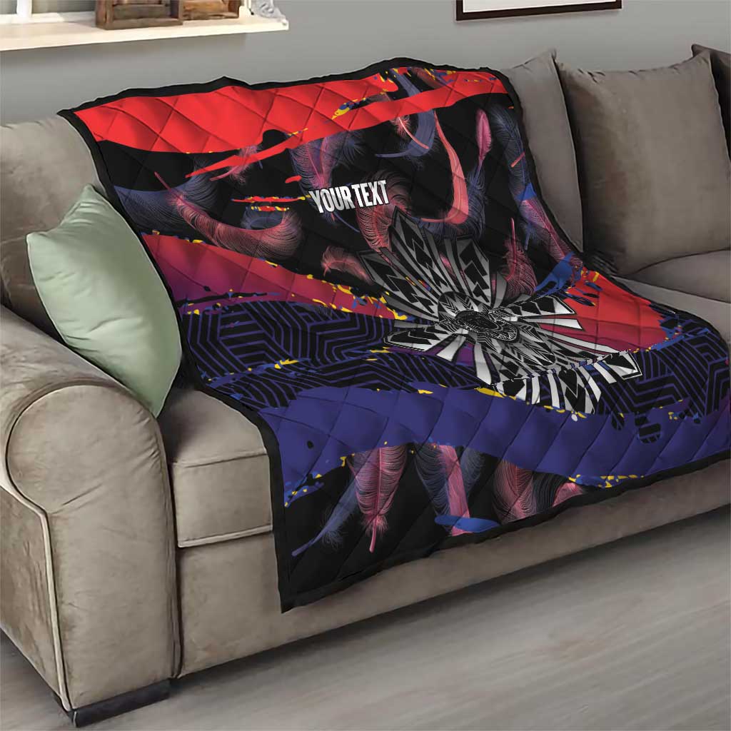 Personalised Philippines Sun Tattoo Quilt Feathers Filipinas Grunge Style Black