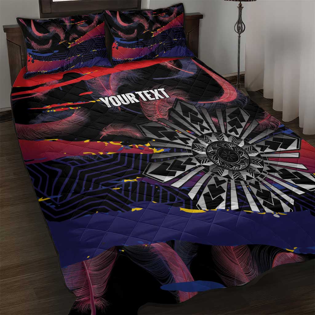 Personalised Philippines Sun Tattoo Quilt Bed Set Feathers Filipinas Grunge Style Black