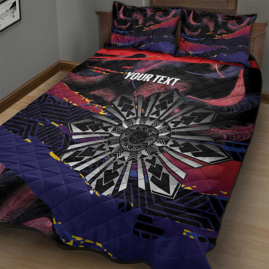 Personalised Philippines Sun Tattoo Quilt Bed Set Feathers Filipinas Grunge Style Black