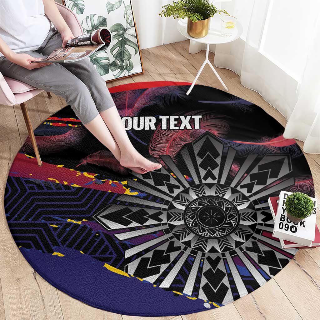 Personalised Philippines Sun Tattoo Round Carpet Feathers Filipinas Grunge Style Black