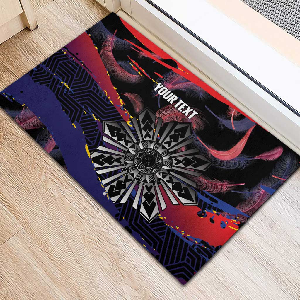 Personalised Philippines Sun Tattoo Rubber Doormat Feathers Filipinas Grunge Style Black