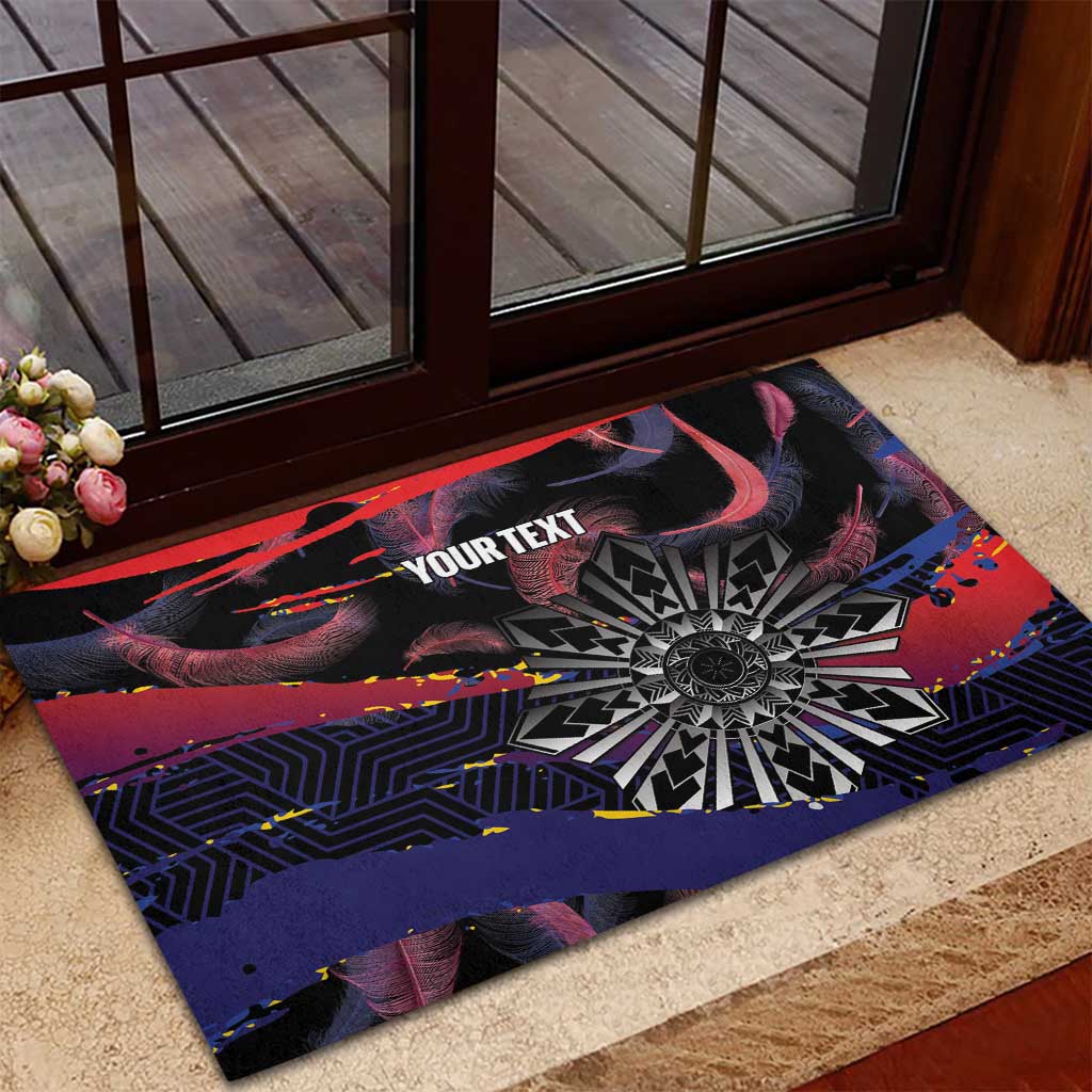Personalised Philippines Sun Tattoo Rubber Doormat Feathers Filipinas Grunge Style Black