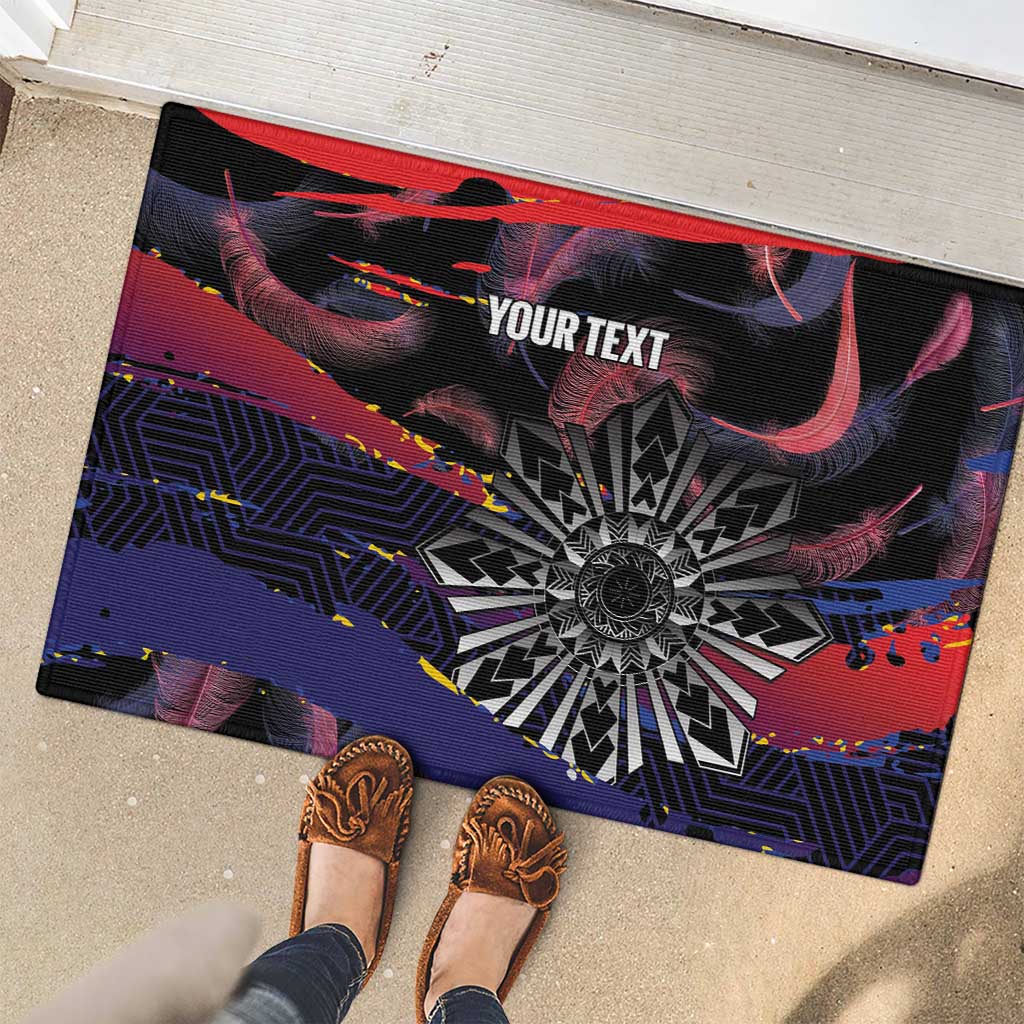 Personalised Philippines Sun Tattoo Rubber Doormat Feathers Filipinas Grunge Style Black