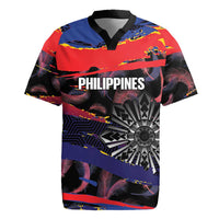 Personalised Philippines Sun Tattoo Rugby Jersey Feathers Filipinas Grunge Style Black