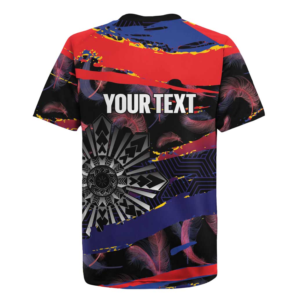 Personalised Philippines Sun Tattoo Rugby Jersey Feathers Filipinas Grunge Style Black
