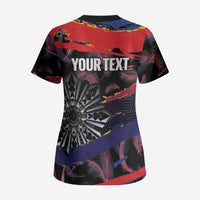 Personalised Philippines Sun Tattoo Scrub Top Feathers Filipinas Grunge Style Black