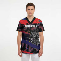 Personalised Philippines Sun Tattoo Scrub Top Feathers Filipinas Grunge Style Black