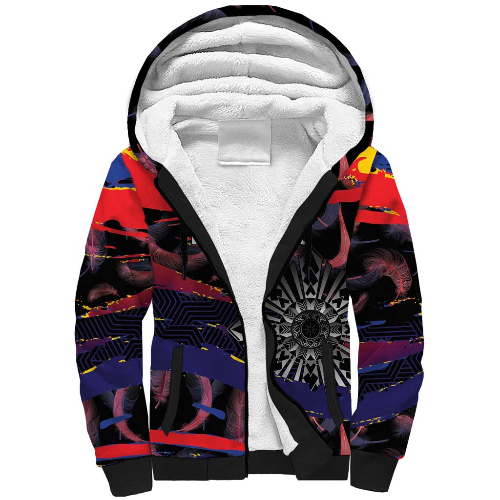 Personalised Philippines Sun Tattoo Sherpa Hoodie Feathers Filipinas Grunge Style Black