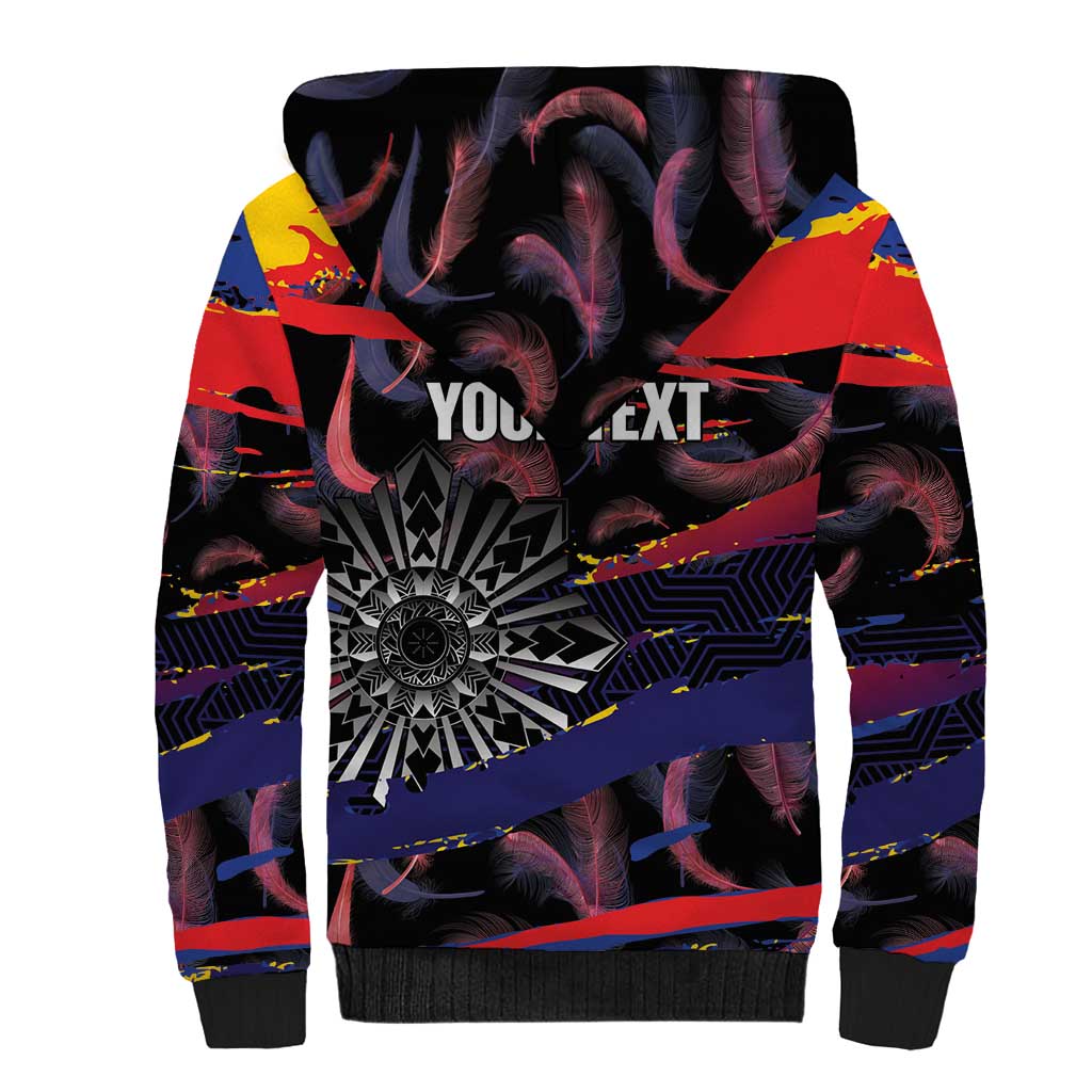 Personalised Philippines Sun Tattoo Sherpa Hoodie Feathers Filipinas Grunge Style Black