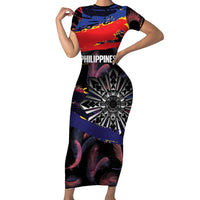 Personalised Philippines Sun Tattoo Short Sleeve Bodycon Dress Feathers Filipinas Grunge Style Black