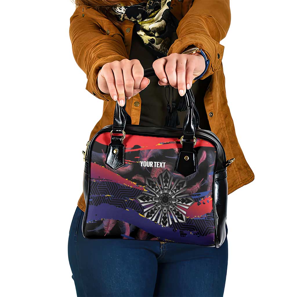 Personalised Philippines Sun Tattoo Shoulder Handbag Feathers Filipinas Grunge Style Black