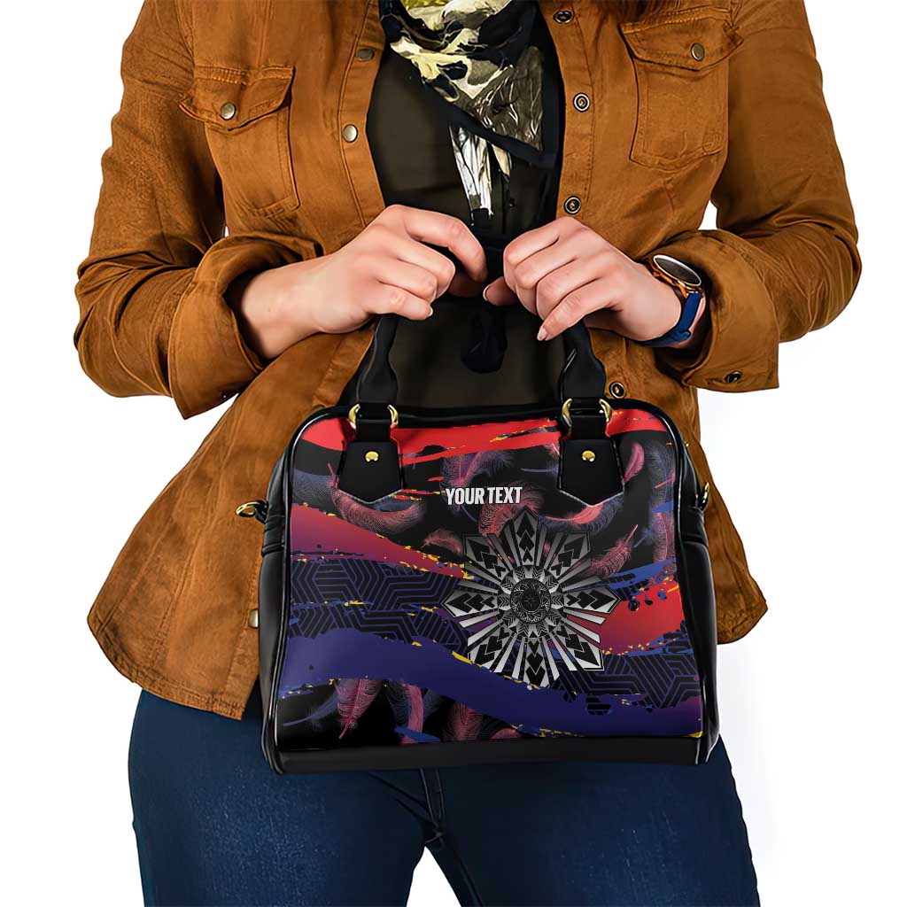 Personalised Philippines Sun Tattoo Shoulder Handbag Feathers Filipinas Grunge Style Black