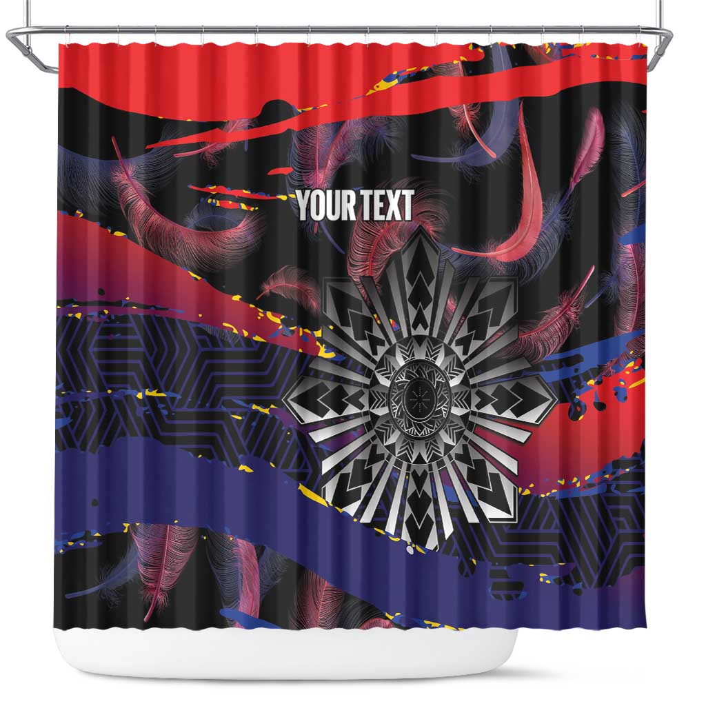 Personalised Philippines Sun Tattoo Shower Curtain Feathers Filipinas Grunge Style Black