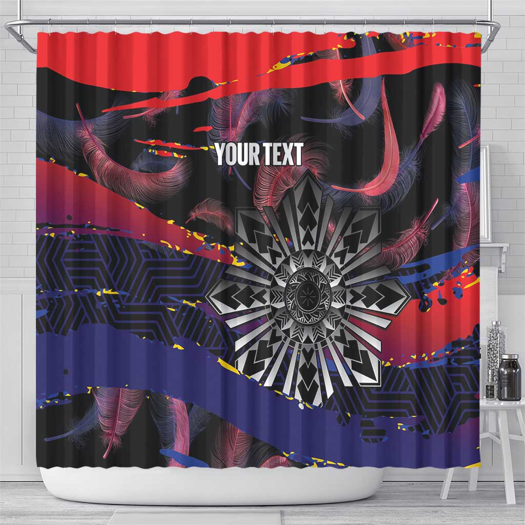 Personalised Philippines Sun Tattoo Shower Curtain Feathers Filipinas Grunge Style Black