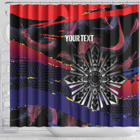 Personalised Philippines Sun Tattoo Shower Curtain Feathers Filipinas Grunge Style Black