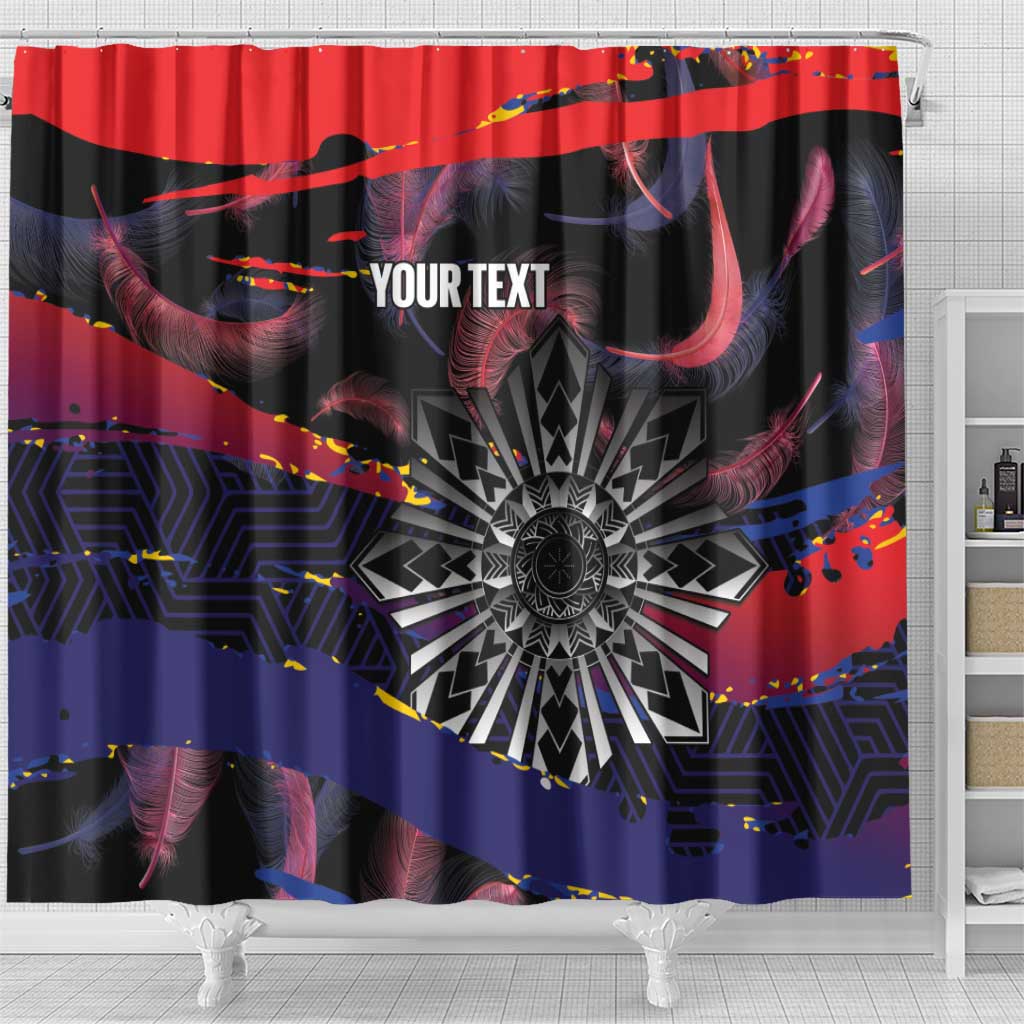 Personalised Philippines Sun Tattoo Shower Curtain Feathers Filipinas Grunge Style Black