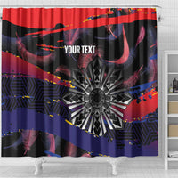 Personalised Philippines Sun Tattoo Shower Curtain Feathers Filipinas Grunge Style Black