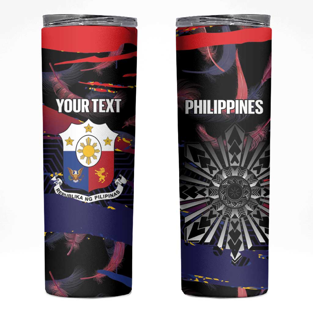 Personalised Philippines Sun Tattoo Skinny Tumbler Feathers Filipinas Grunge Style Black