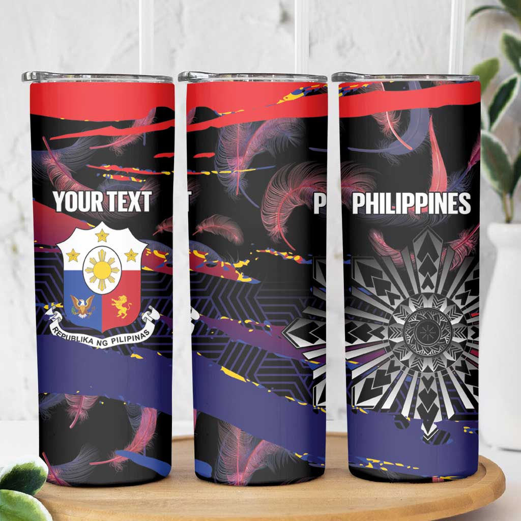Personalised Philippines Sun Tattoo Skinny Tumbler Feathers Filipinas Grunge Style Black