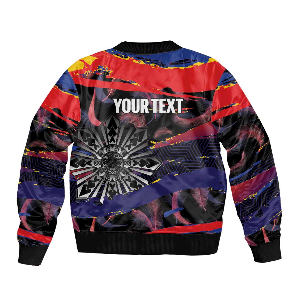 Personalised Philippines Sun Tattoo Sleeve Zip Bomber Jacket Feathers Filipinas Grunge Style Black