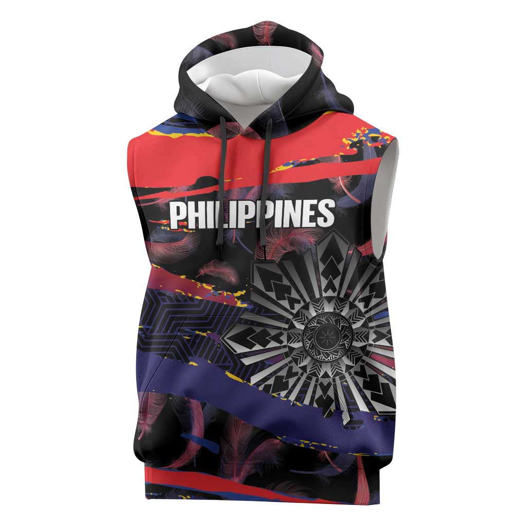 Personalised Philippines Sun Tattoo Sleeveless Hoodie Feathers Filipinas Grunge Style Black