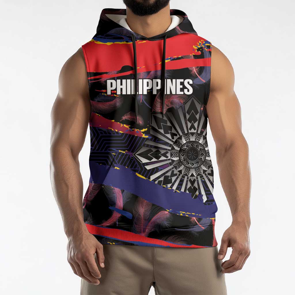 Personalised Philippines Sun Tattoo Sleeveless Hoodie Feathers Filipinas Grunge Style Black