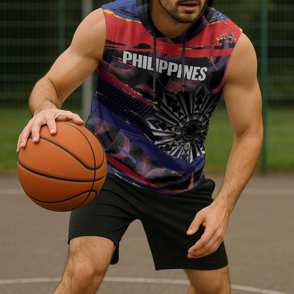 Personalised Philippines Sun Tattoo Sleeveless Hoodie Feathers Filipinas Grunge Style Black