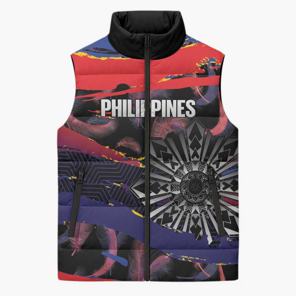 Personalised Philippines Sun Tattoo Sleeveless Puffer Jacket Feathers Filipinas Grunge Style Black