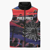 Personalised Philippines Sun Tattoo Sleeveless Puffer Jacket Feathers Filipinas Grunge Style Black
