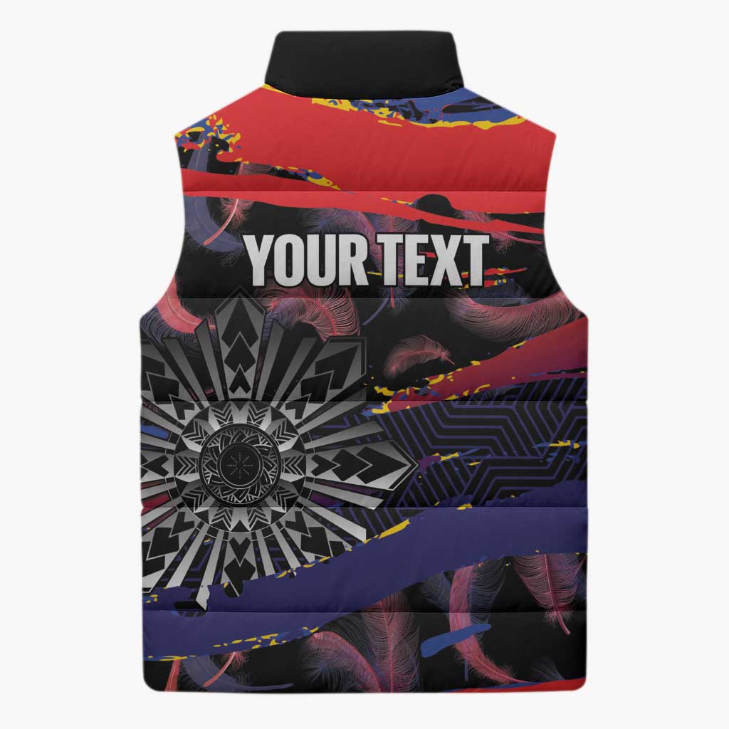 Personalised Philippines Sun Tattoo Sleeveless Puffer Jacket Feathers Filipinas Grunge Style Black