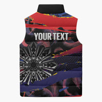 Personalised Philippines Sun Tattoo Sleeveless Puffer Jacket Feathers Filipinas Grunge Style Black