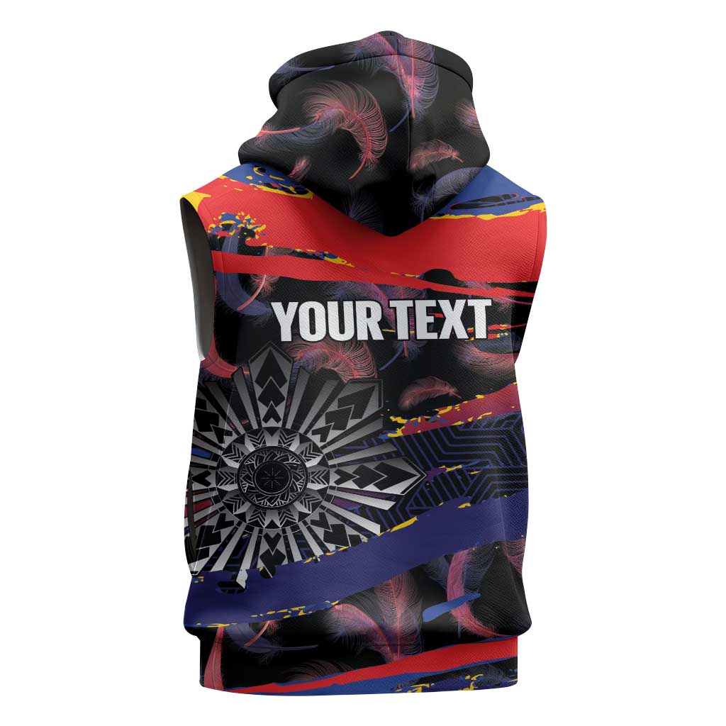 Personalised Philippines Sun Tattoo Sleeveless Zip Hoodie Feathers Filipinas Grunge Style Black