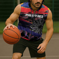 Personalised Philippines Sun Tattoo Sleeveless Zip Hoodie Feathers Filipinas Grunge Style Black