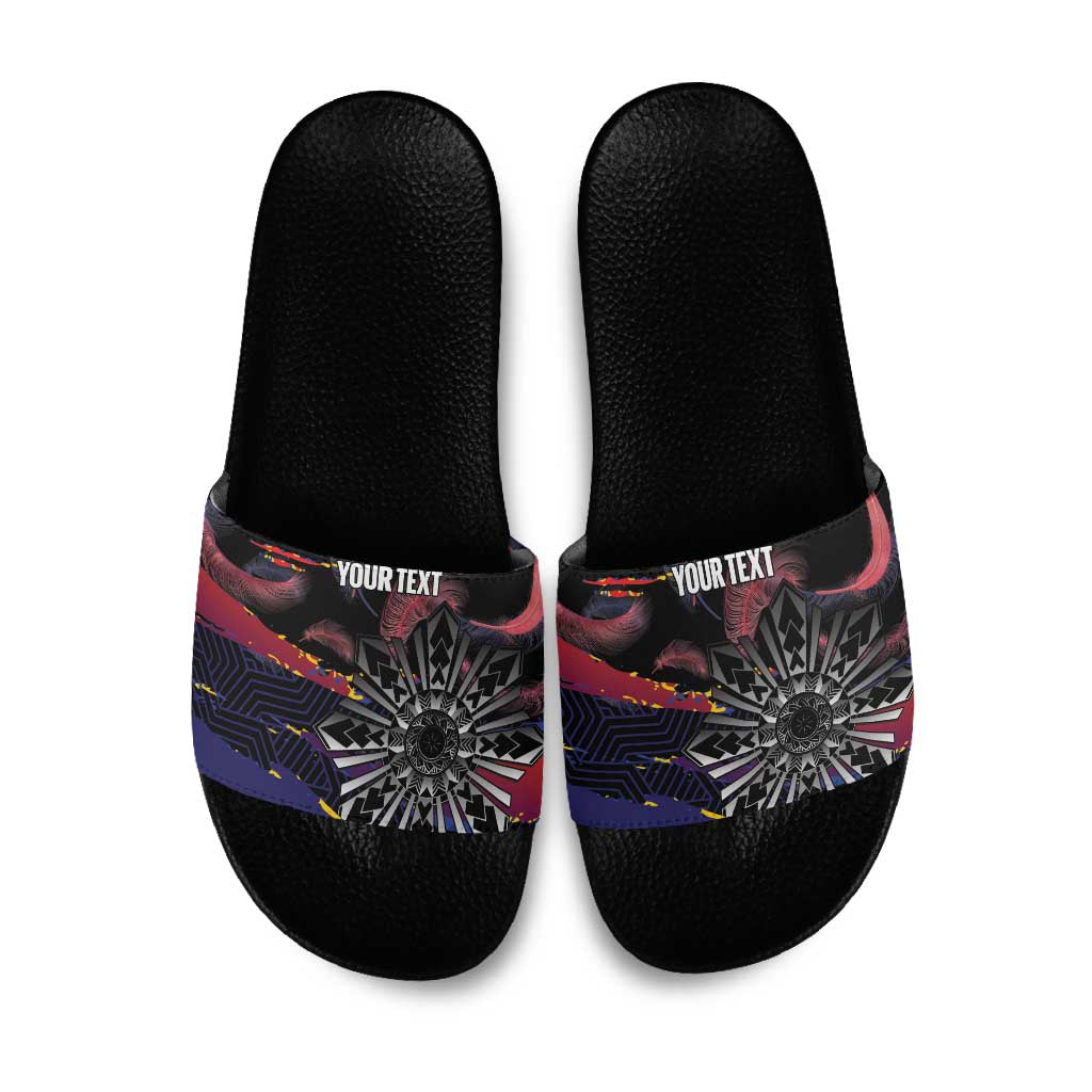 Personalised Philippines Sun Tattoo Slide Sandals Feathers Filipinas Grunge Style Black