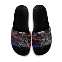 Personalised Philippines Sun Tattoo Slide Sandals Feathers Filipinas Grunge Style Black