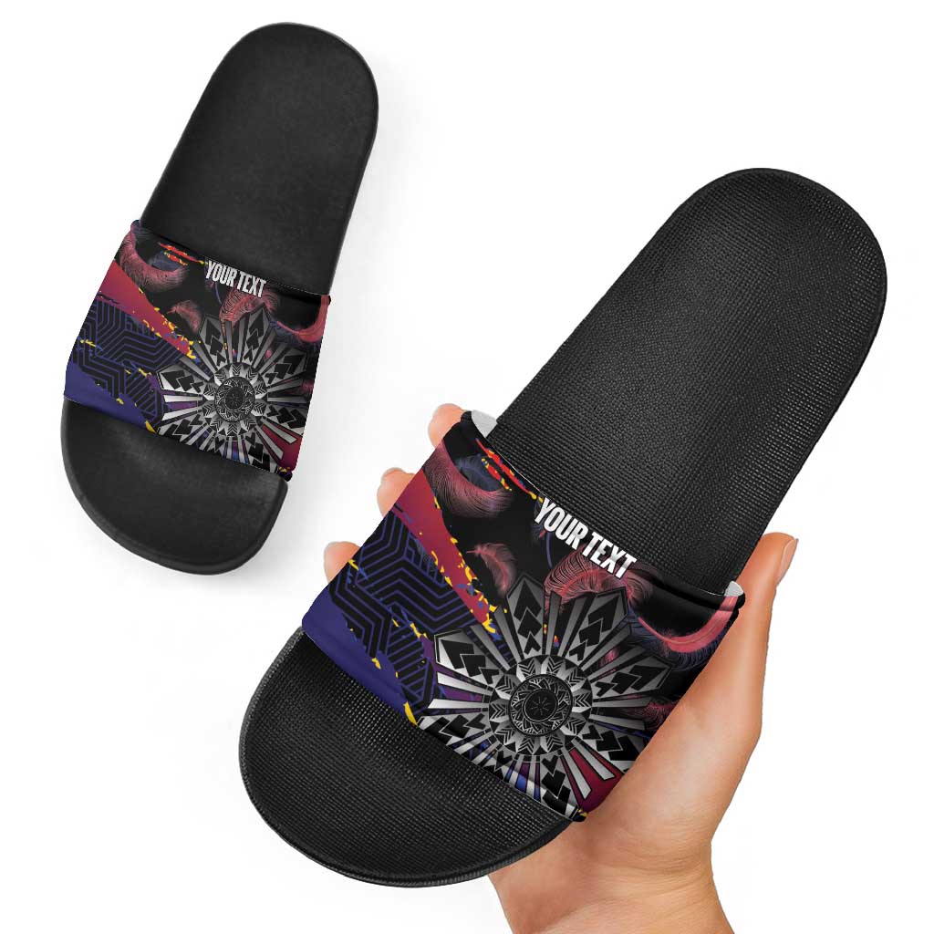 Personalised Philippines Sun Tattoo Slide Sandals Feathers Filipinas Grunge Style Black
