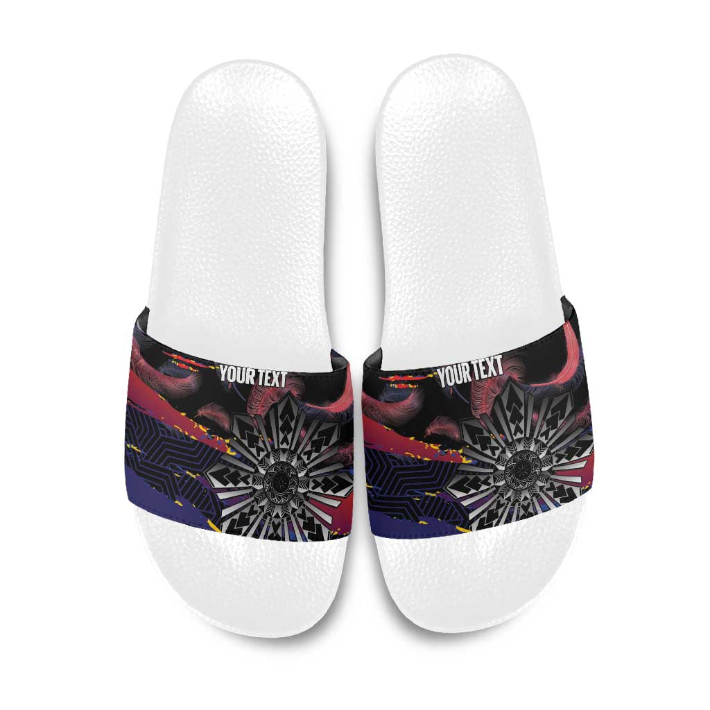 Personalised Philippines Sun Tattoo Slide Sandals Feathers Filipinas Grunge Style Black
