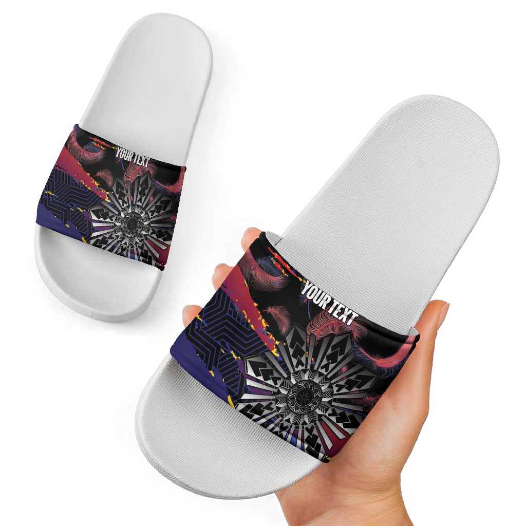 Personalised Philippines Sun Tattoo Slide Sandals Feathers Filipinas Grunge Style Black