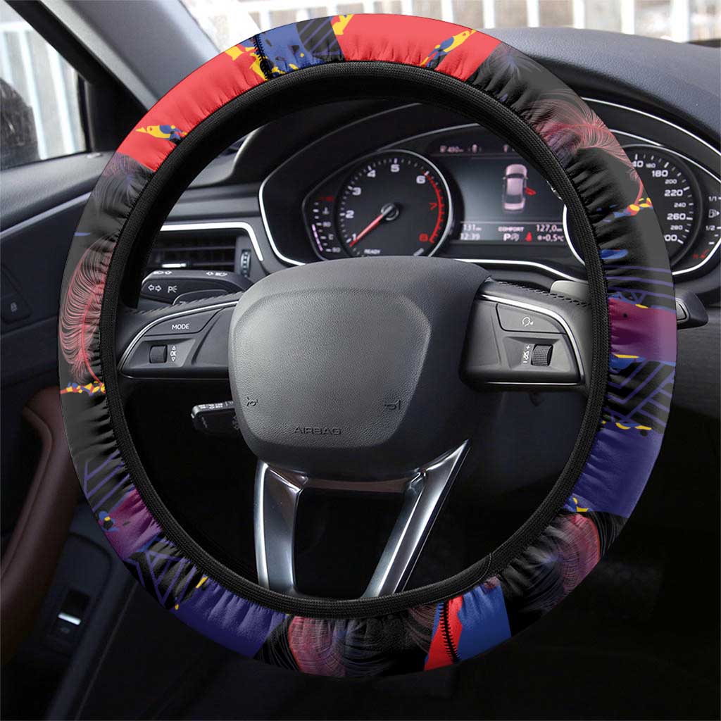 Philippines Sun Tattoo Steering Wheel Cover Feathers Filipinas Grunge Style Black