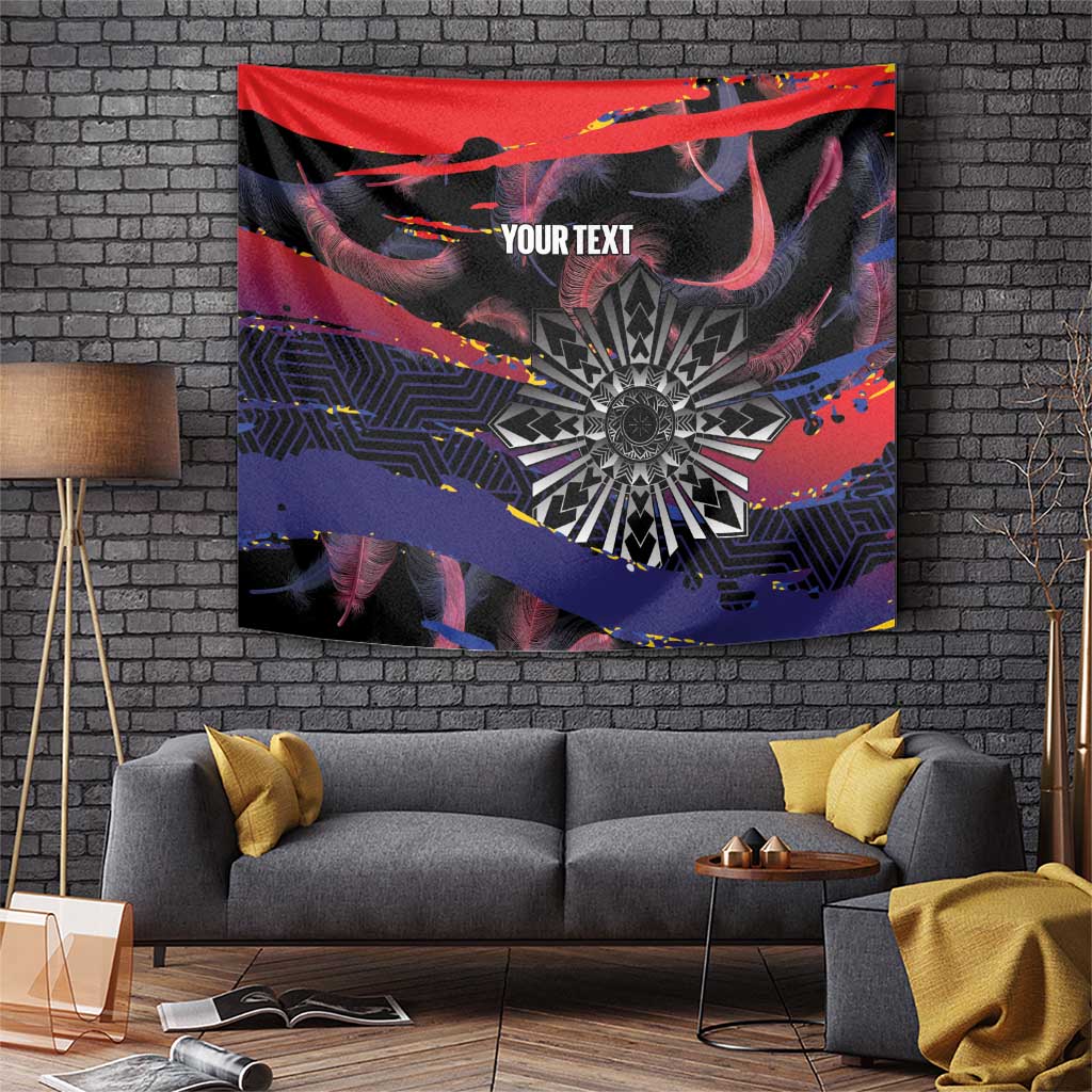 Personalised Philippines Sun Tattoo Tapestry Feathers Filipinas Grunge Style Black