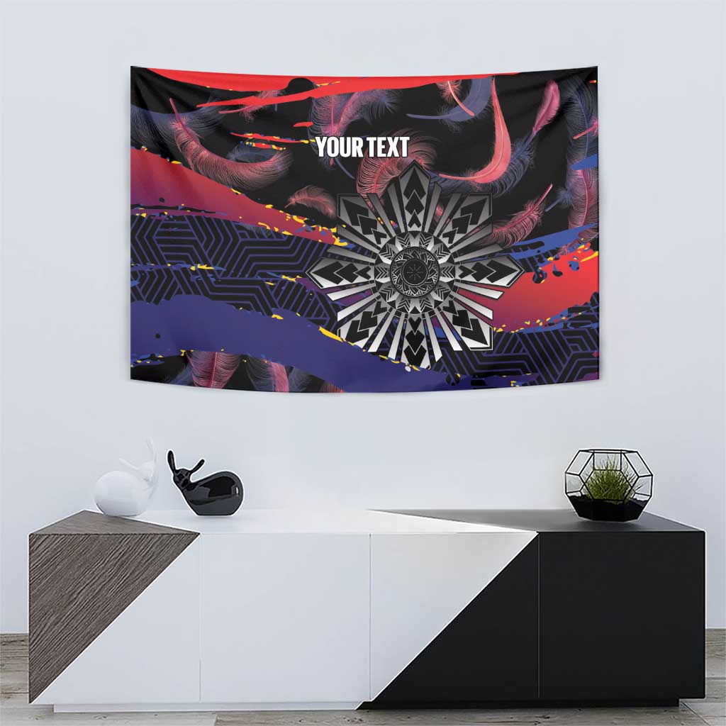 Personalised Philippines Sun Tattoo Tapestry Feathers Filipinas Grunge Style Black