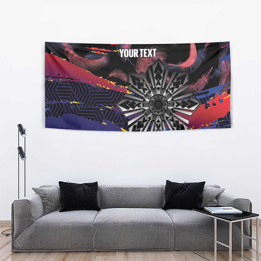 Personalised Philippines Sun Tattoo Tapestry Feathers Filipinas Grunge Style Black
