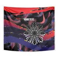 Personalised Philippines Sun Tattoo Tapestry Feathers Filipinas Grunge Style Black