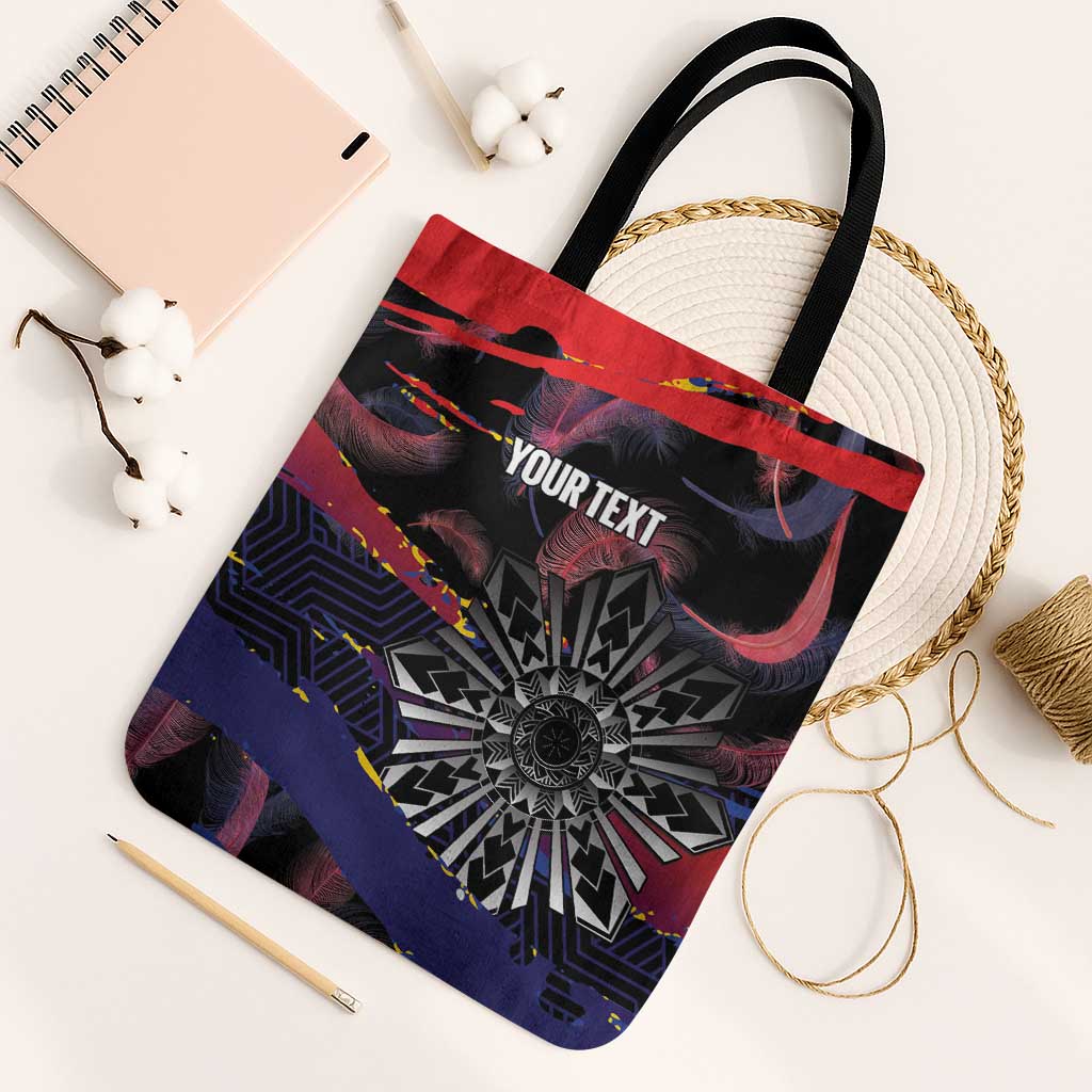 Personalised Philippines Sun Tattoo Tote Bag Feathers Filipinas Grunge Style Black