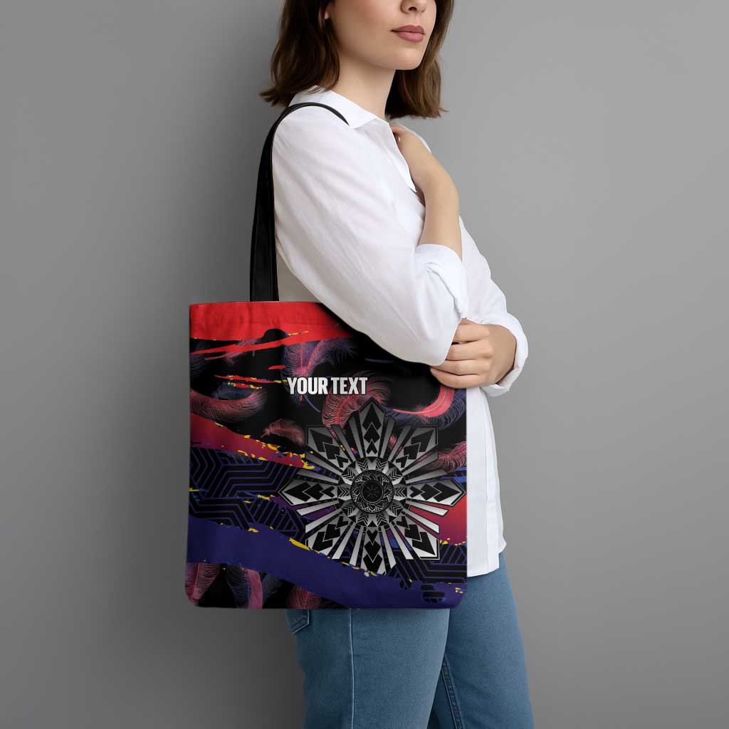 Personalised Philippines Sun Tattoo Tote Bag Feathers Filipinas Grunge Style Black