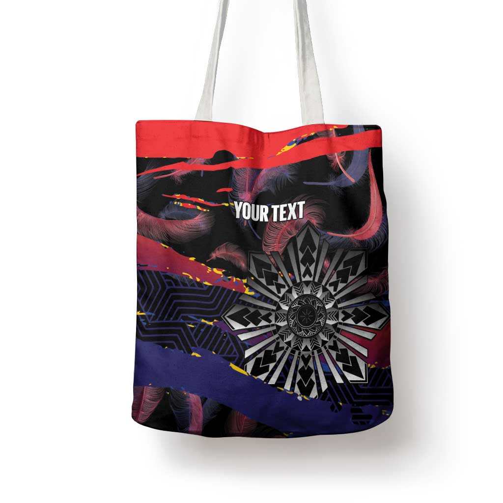 Personalised Philippines Sun Tattoo Tote Bag Feathers Filipinas Grunge Style Black