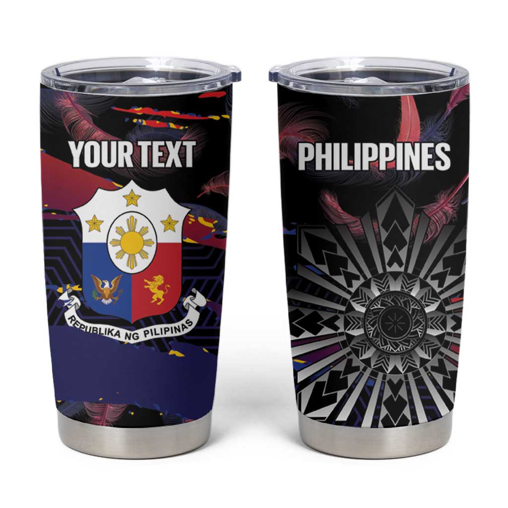 Personalised Philippines Sun Tattoo Tumbler Cup Feathers Filipinas Grunge Style Black