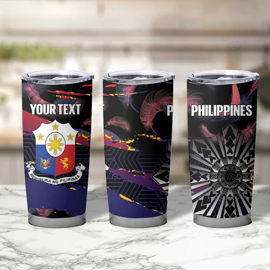 Personalised Philippines Sun Tattoo Tumbler Cup Feathers Filipinas Grunge Style Black